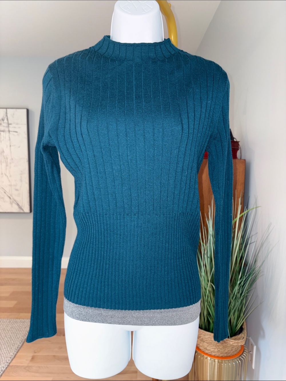 Banana Republic Teal Ribbed Mock Neck Merino Wool Sweater